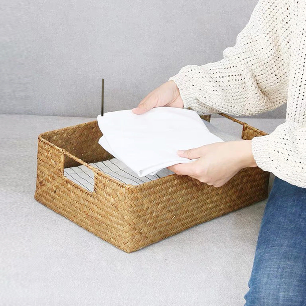 Traditional hand woven three piece storage basket
