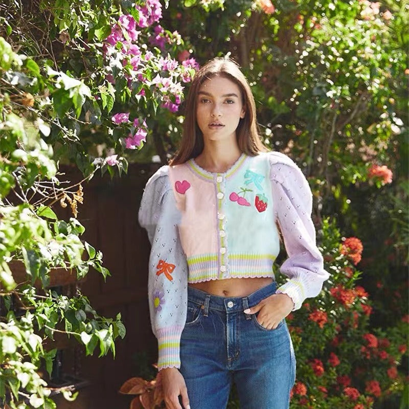 Autumn New Embroidery Sweet And Loose Retro Lazy Style Short Sweater Coat