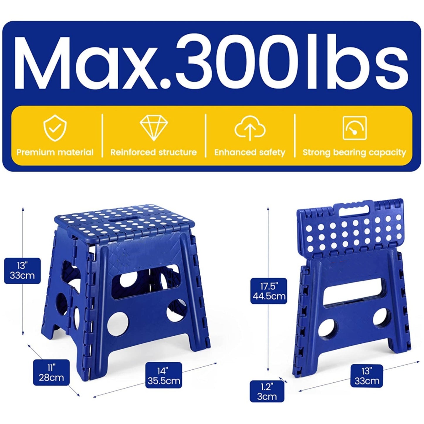 13 Inch Height Stepping Stool Premium Heavy Duty Foldable Stool For Kids & Adults