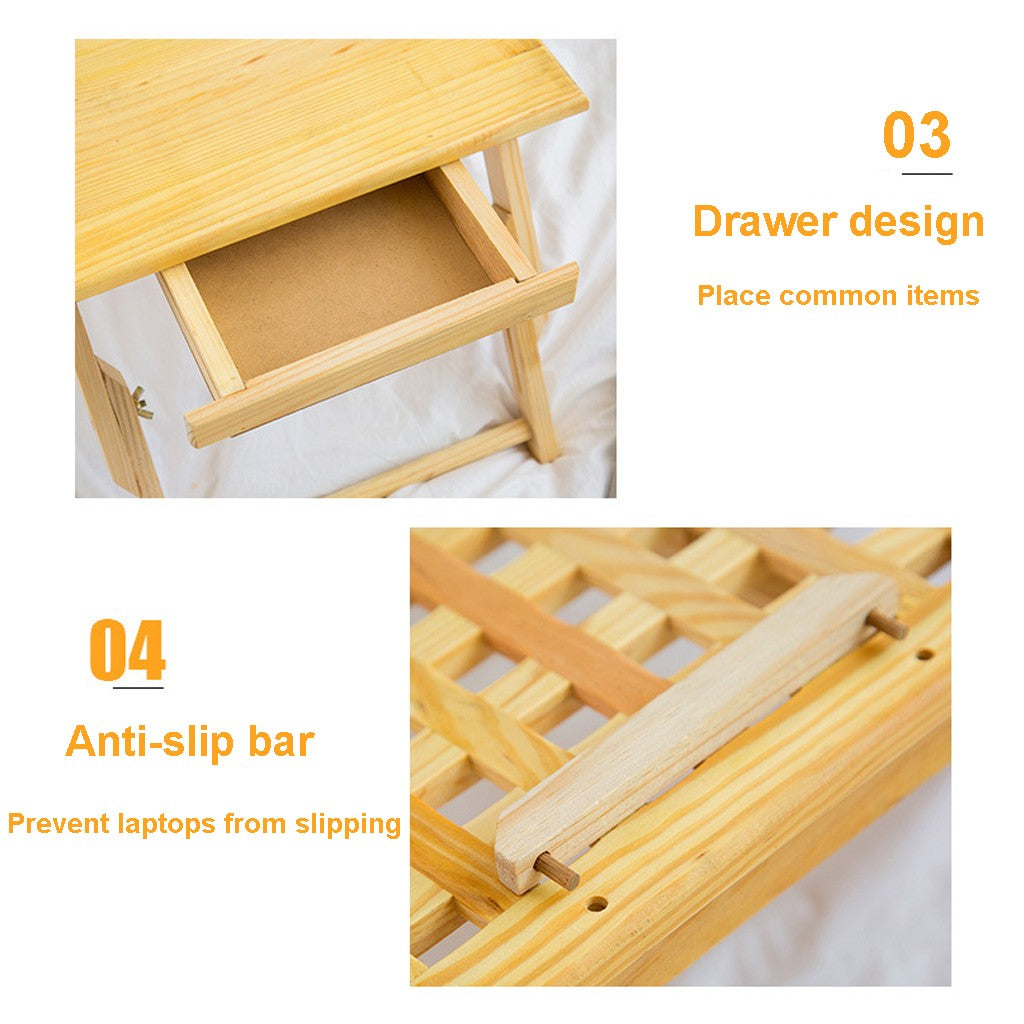 Height Adjustment Laptop Tray Desk Solid Wood Foldable Lazy Table Bed Tray