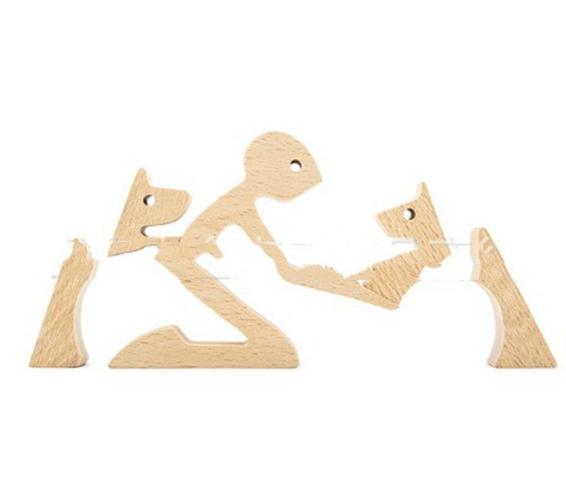 DIY Figurine Wood Dog Ornament Sculpture Home Decoration A Man A Dog Wood Sculpture Christmas Gifts Model Decor