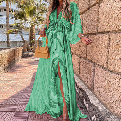 Sexy V-neck Split Irregular Beach Long Skirt Dress