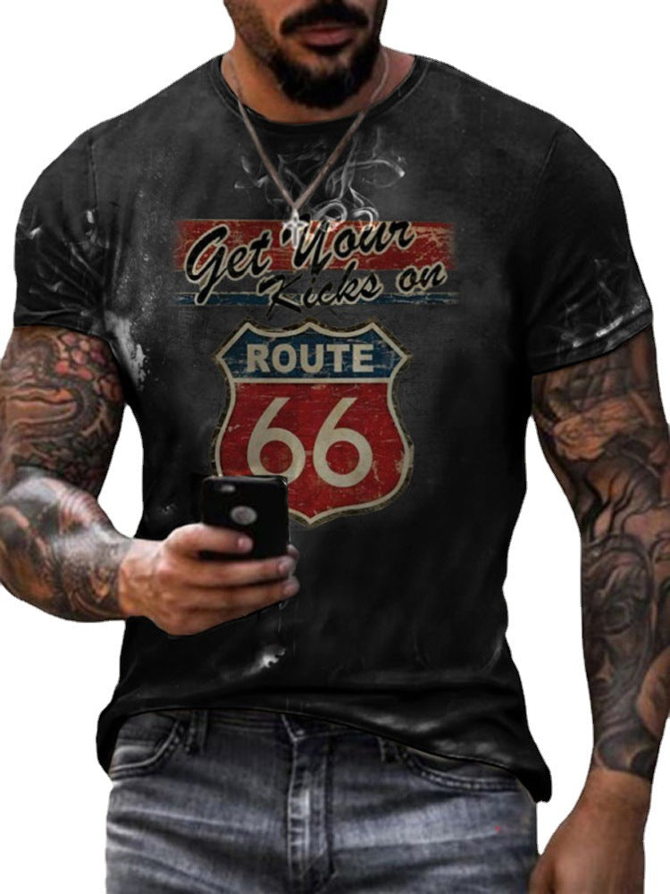 Round Neck Digital Print Slim Pullover Men's T-shirt