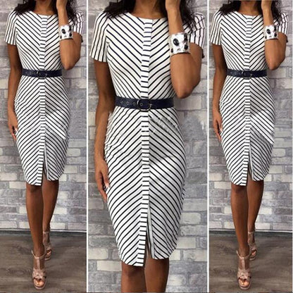 Summer Striped Dress Casual Short Sleeve Dress