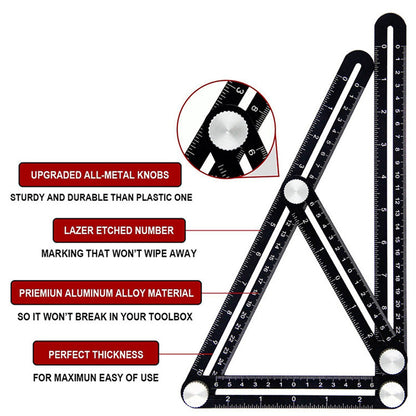 Aluminum Alloy Six Folding Multi Angle Measuring Ruler  Floor Tile Hole Locator Template