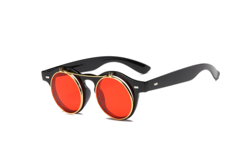 Black Vintage Retro Round SteamPunk Sunglasses