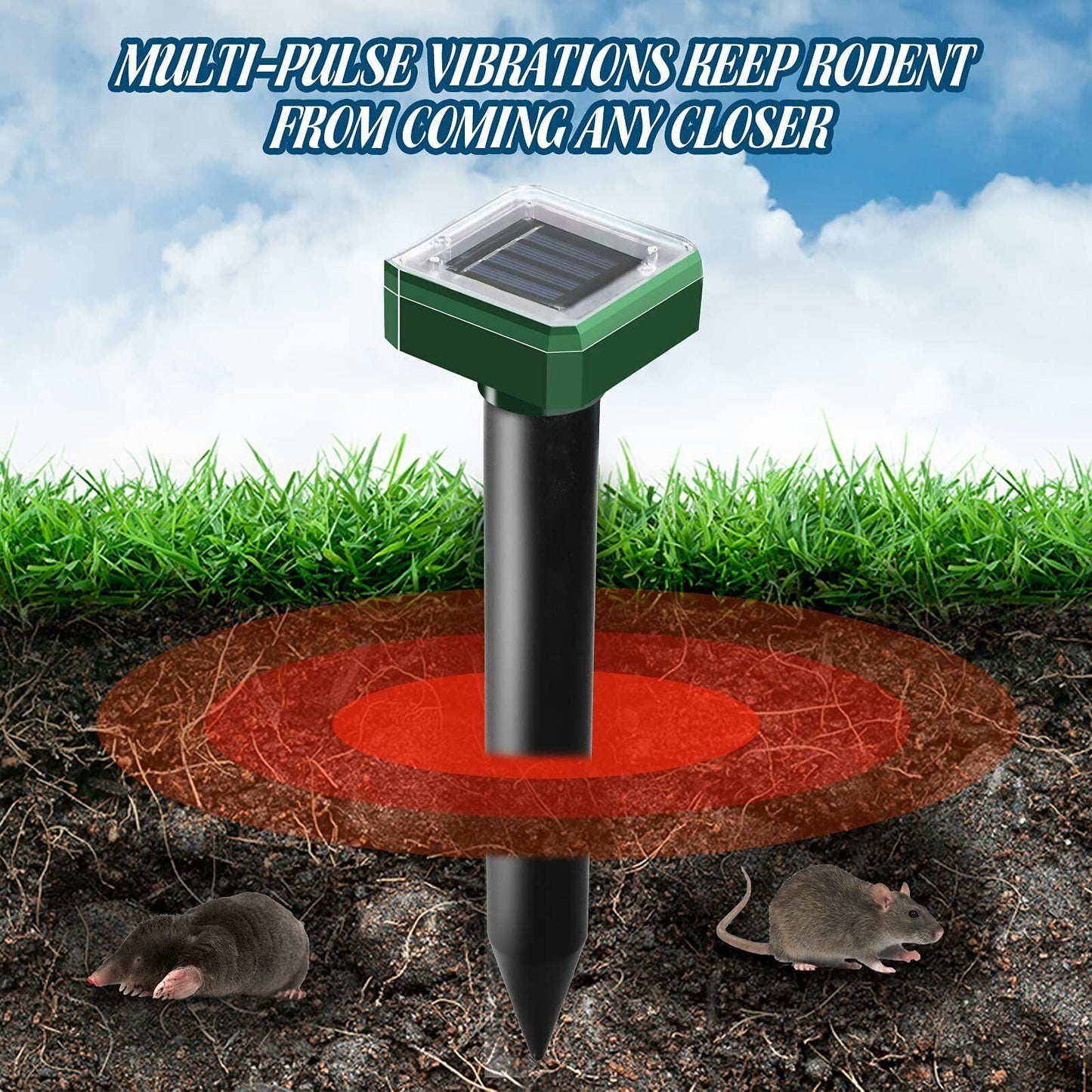 4 Pack Solar Power Ultrasonic Mice Gopher Mole Pest Snake Repellent Repeller Mouse Mosquito Ultrasonic Solar Power Rechargeable Outdoor Indoor Tool Frighten Animals