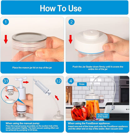 Canning Jar Sealing Kit Vacuum Sealer For Use With Regular-mouth And Wide-mout