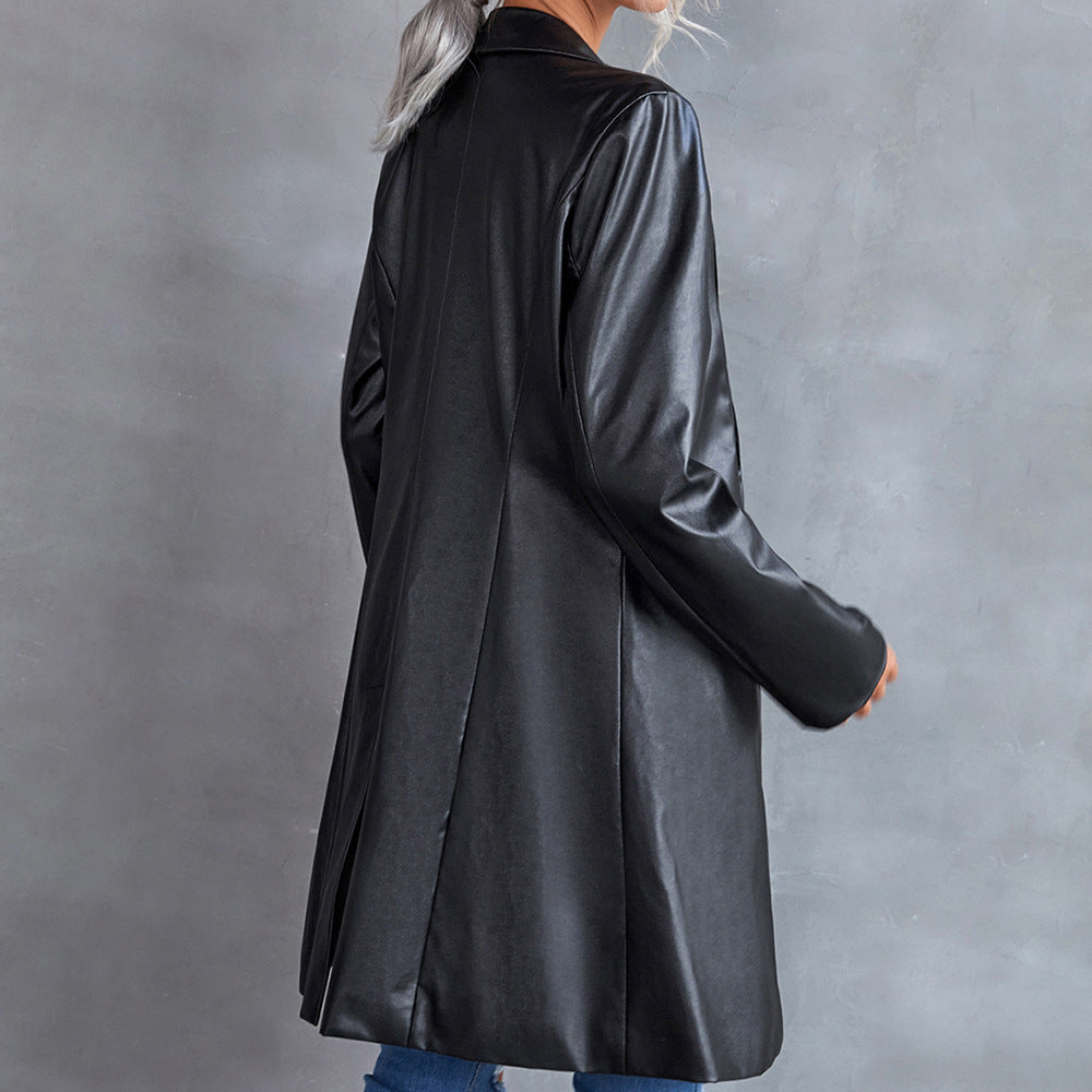 Women's Leather Slim Long-sleeved Windbreaker Blazer Top