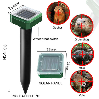 4 Pack Solar Power Ultrasonic Mice Gopher Mole Pest Snake Repellent Repeller Mouse Mosquito Ultrasonic Solar Power Rechargeable Outdoor Indoor Tool Frighten Animals