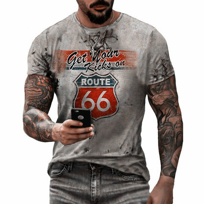 Round Neck Digital Print Slim Pullover Men's T-shirt